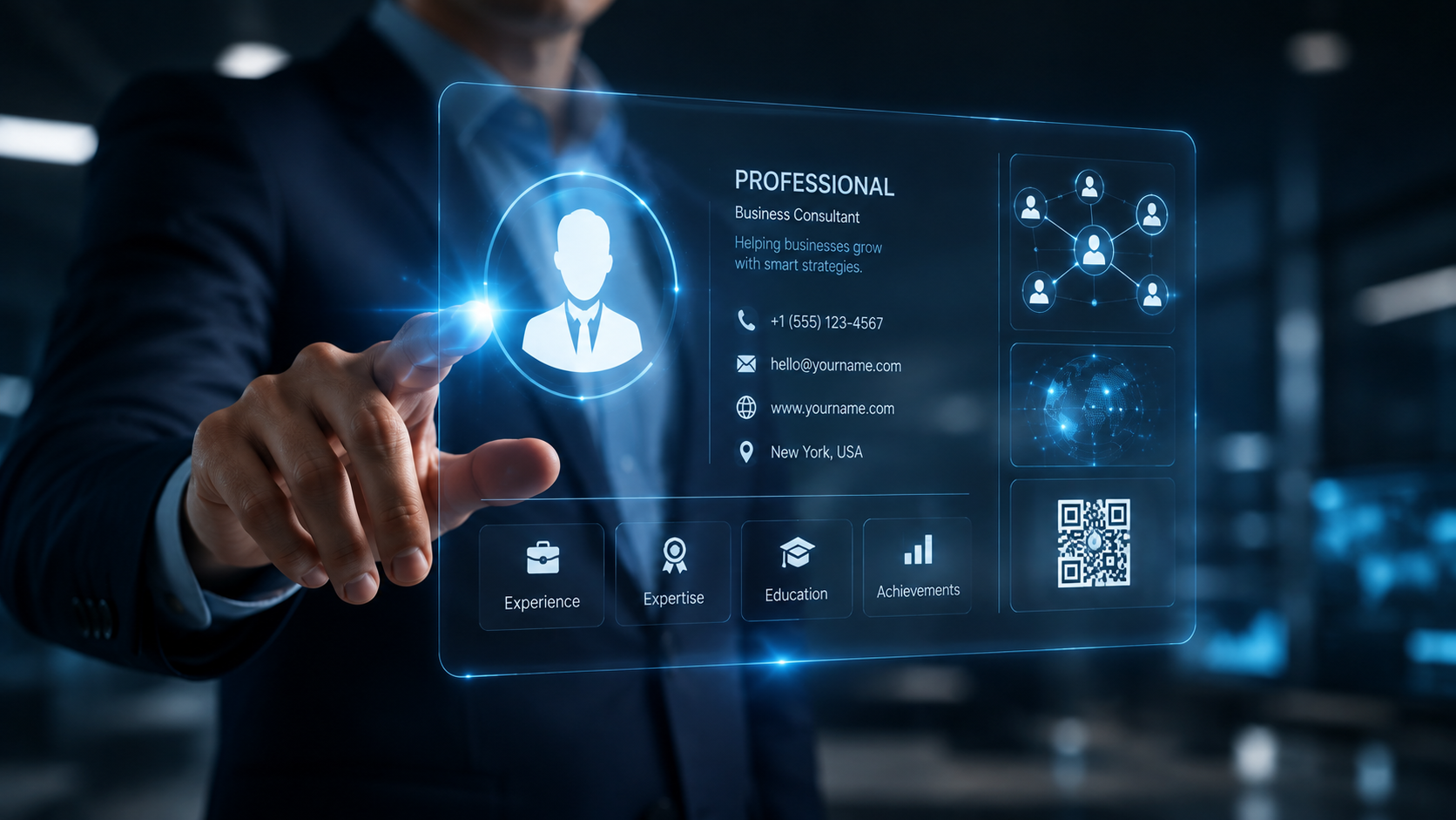 Digital professional identity displayed through a business card