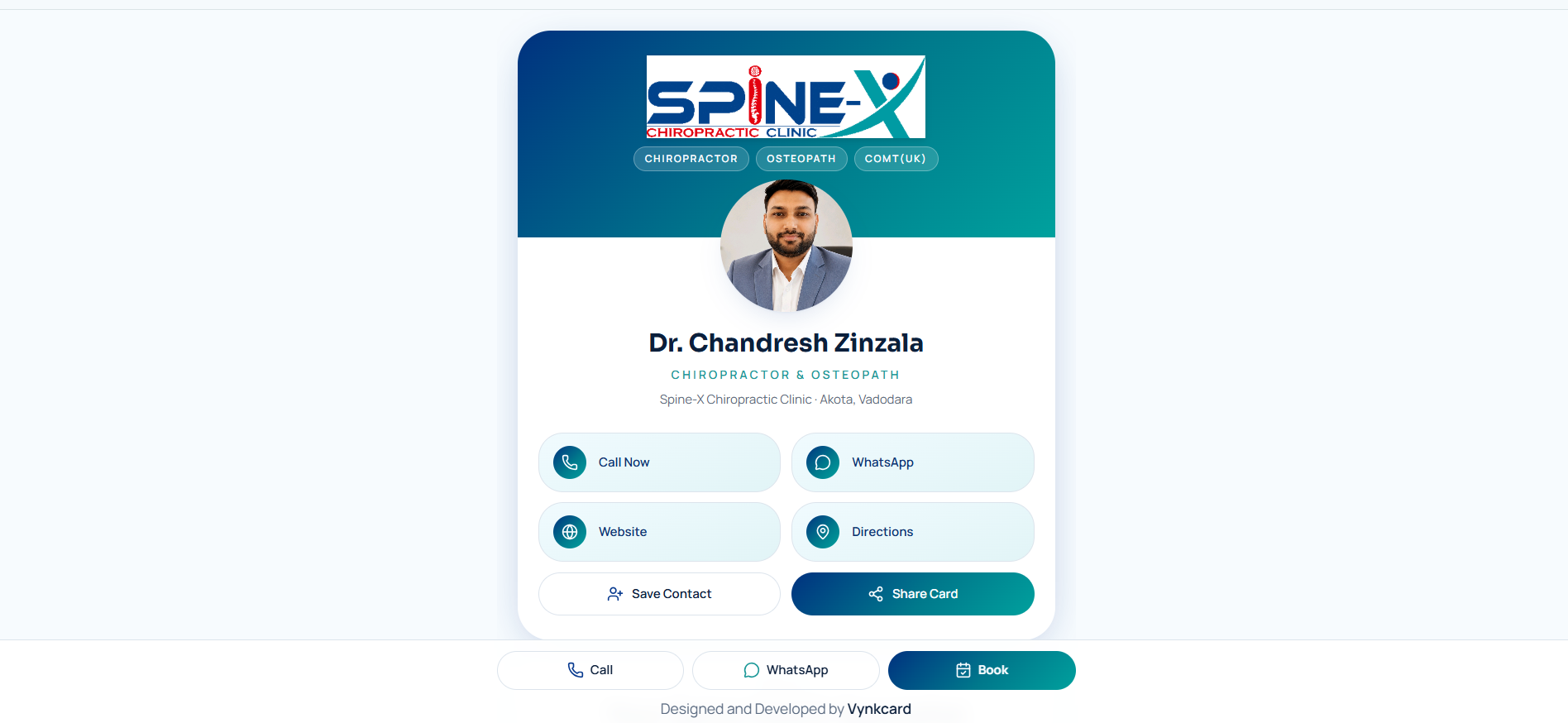 Spine X Chiropractic live digital business card preview